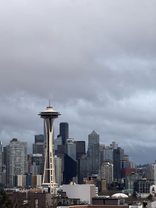 Storm clouds over the Space Needle and downtown Seattle
